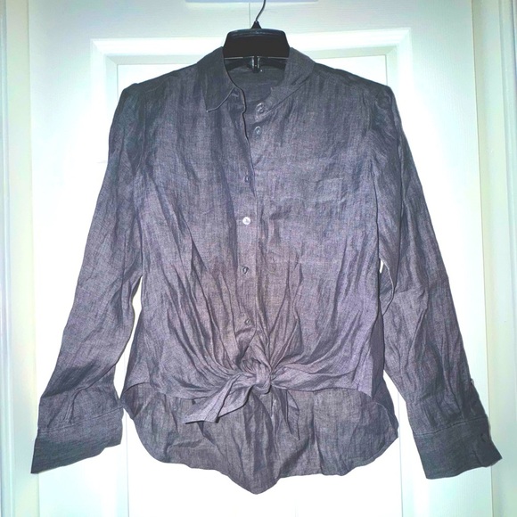 Theory Hekanina Tie Front Drape Hemp Shirt-Pewter Sz S NWT & extra buttons - Picture 1 of 15